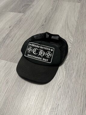 Chrome Hearts Black Mesh Trucker Hat with White Patch